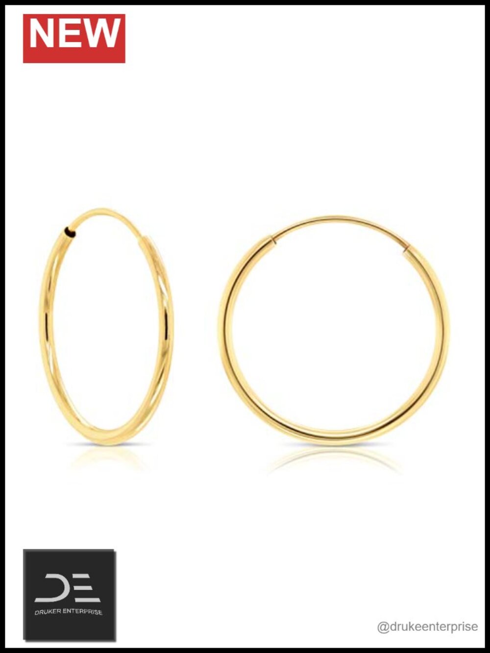 14k Yellow Gold Thin Endless Hoop Earrings - 16mm Cartilage Helix